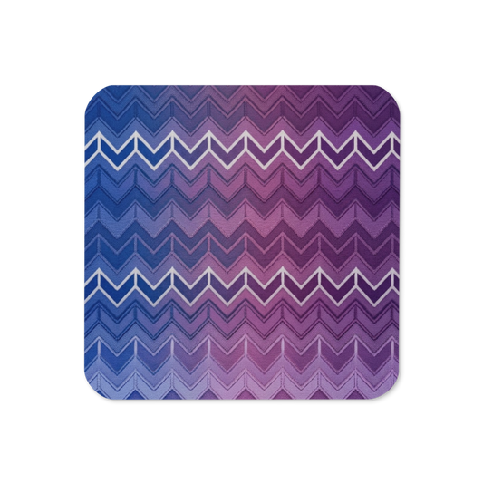 Blue & Purple With White Chevron Pattern Cork-Back Coaster