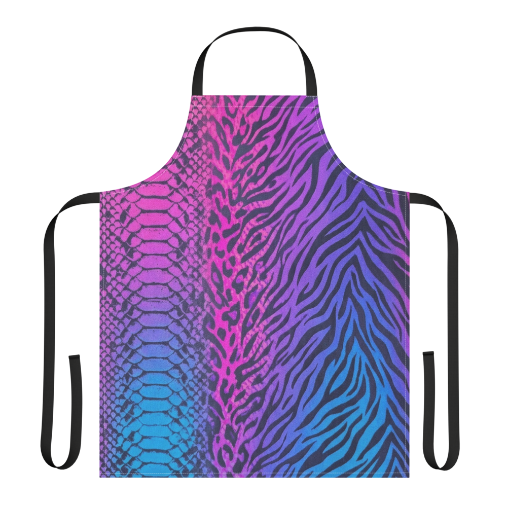 Pink & Blue Vibrant Snake Skin Zebra & Leopard Print Strap Apron