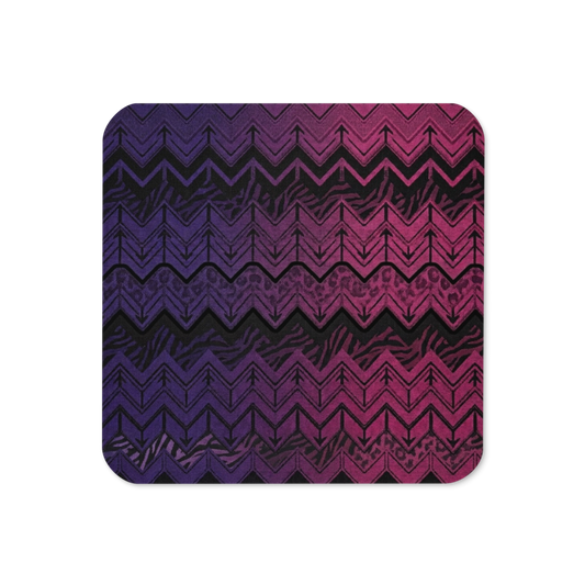 Pink, Purple & Black Chevron Pattern Cork-Back Coaster