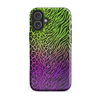 Neon Green & Purple Zebra & Leopard Print Tough Case for iPhone®