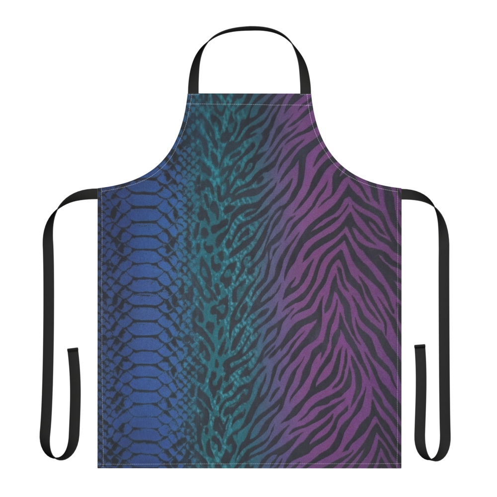 Blue & Purple Snake Skin Zebra & Leopard Print Strap Apron