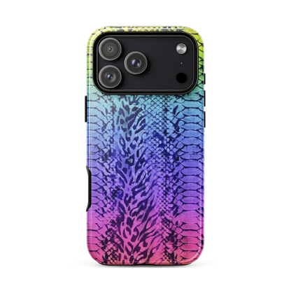 Neon Rainbow Snake Skin & Leopard Print Tough Case for iPhone®