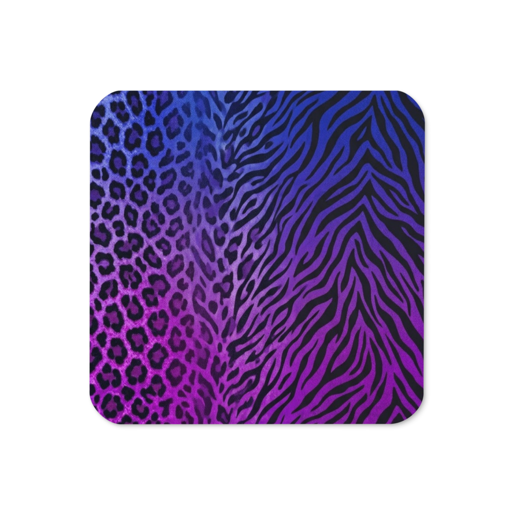 Purple & Blue Leopard & Zebra print Cork-Back Coaster