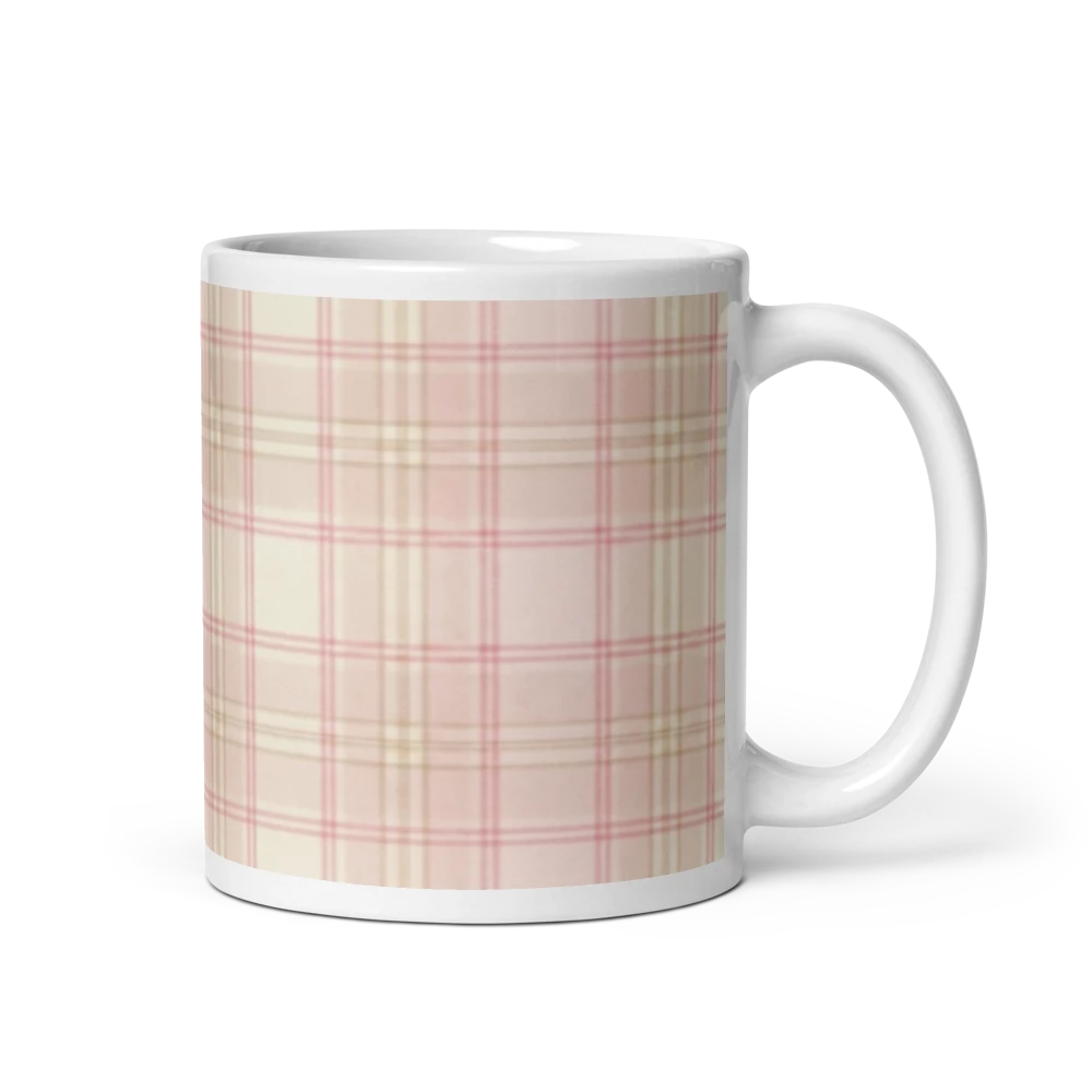 Baby Pink & Cream Plaid patterned White Glossy Mug perfect for mothers gift