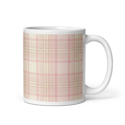 Baby Pink & Cream Plaid patterned White Glossy Mug perfect for mothers gift
