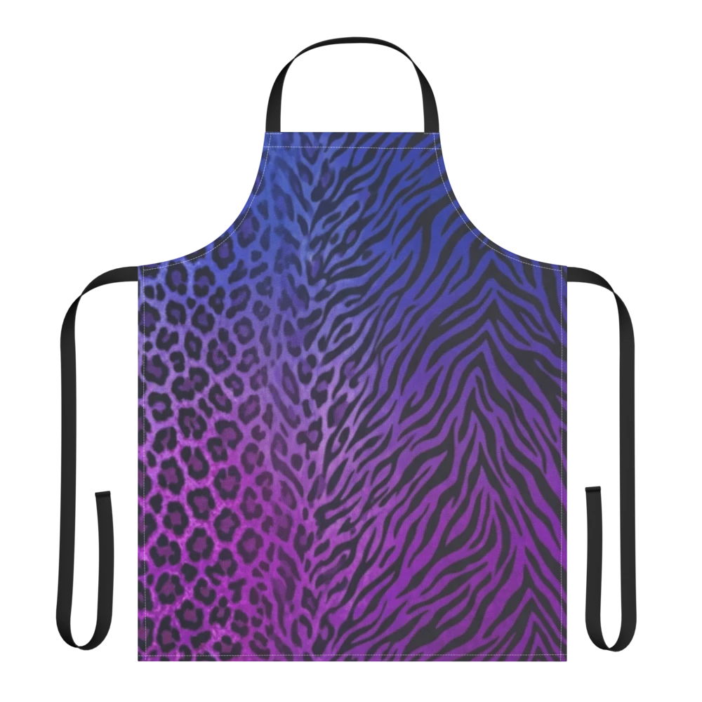 Blue to Purple Zebra & Leopard Print Strap Apron