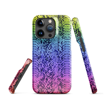Neon Rainbow Snake Skin & Leopard Print Snap Case for iPhone