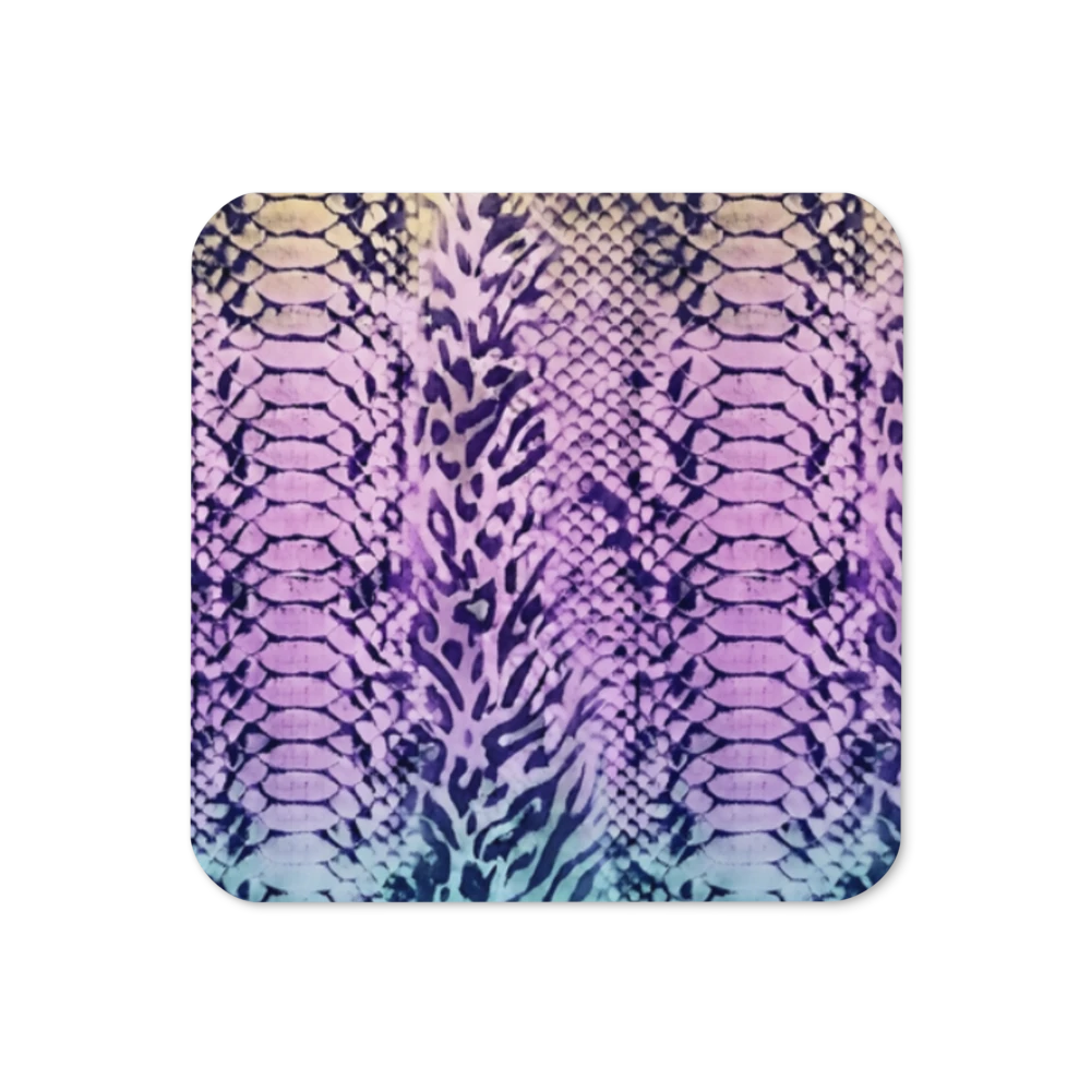 Faded Rainbow Snake Skin & Leopard Print Cork-Back Coaster