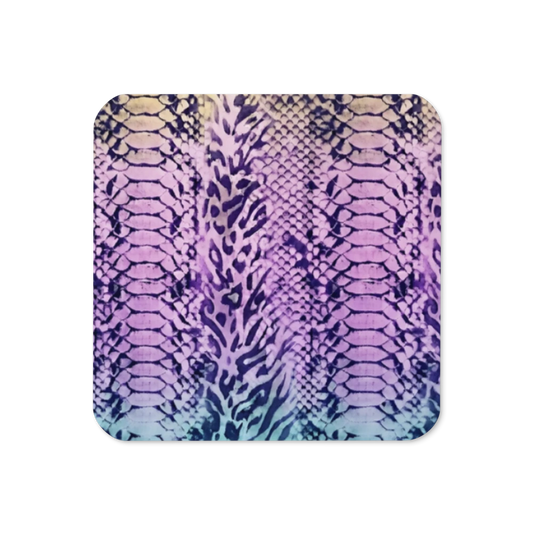 Faded Rainbow Snake Skin & Leopard Print Cork-Back Coaster
