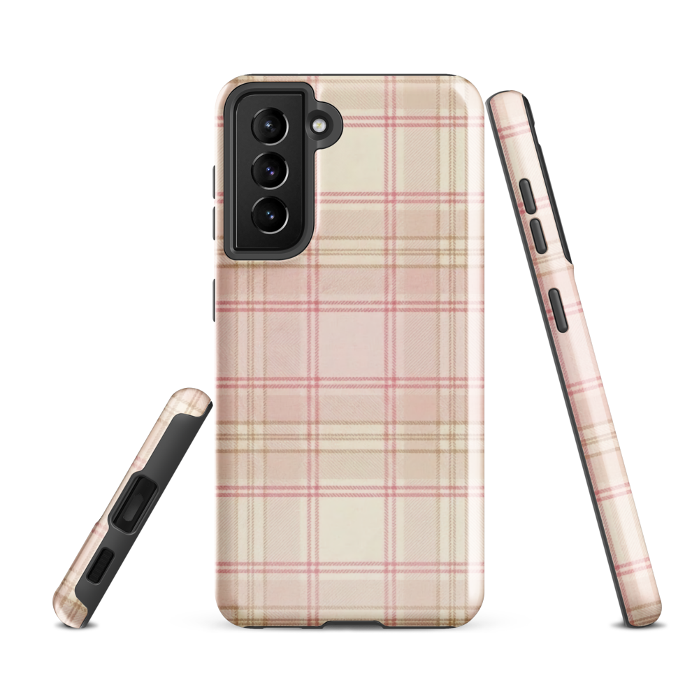 Pink & Cream Plaid Coquette Print Tough Case for Samsung