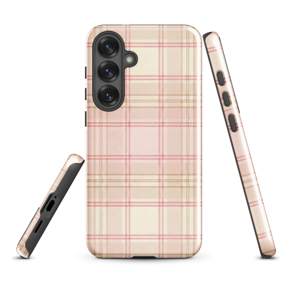 Pink & Cream Plaid Coquette Print Tough Case for Samsung
