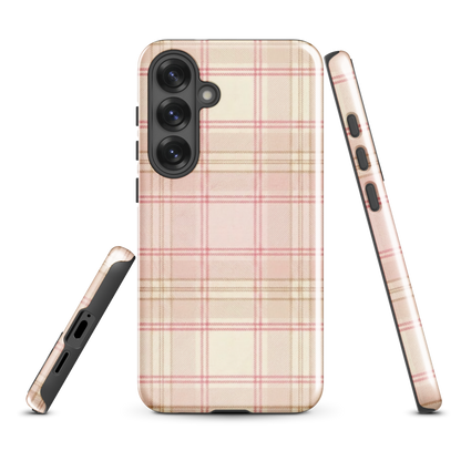Pink & Cream Plaid Coquette Print Tough Case for Samsung