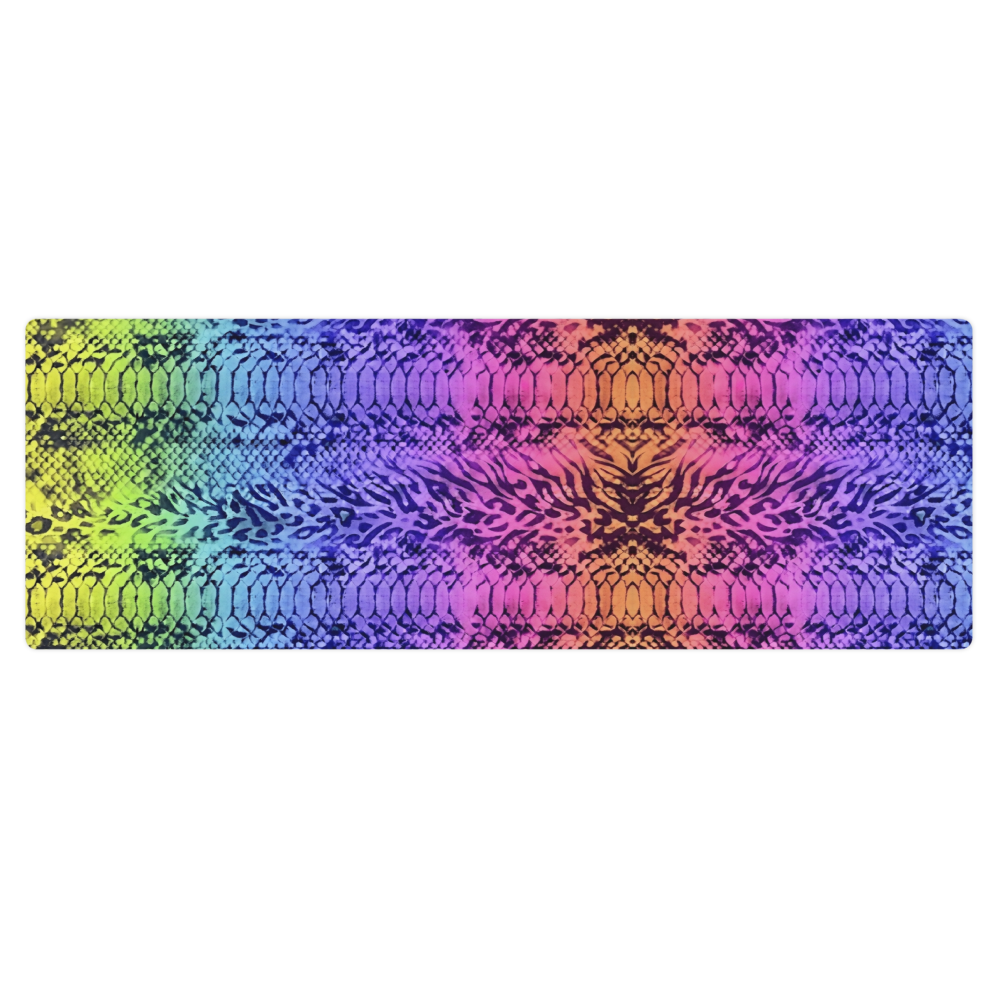 Vibrant Rainbow Snake Skin & Leopard Print Pilates Yoga Mat
