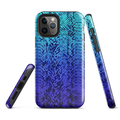 Vibrant Blue Snake & Leopard Print Tough Case for iPhone®
