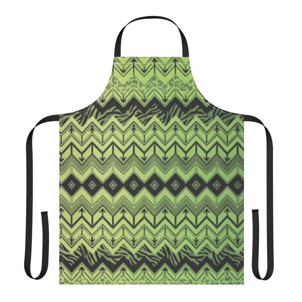 Lime Green Chevron Pattern Leopard & Zebra Print Strap Apron