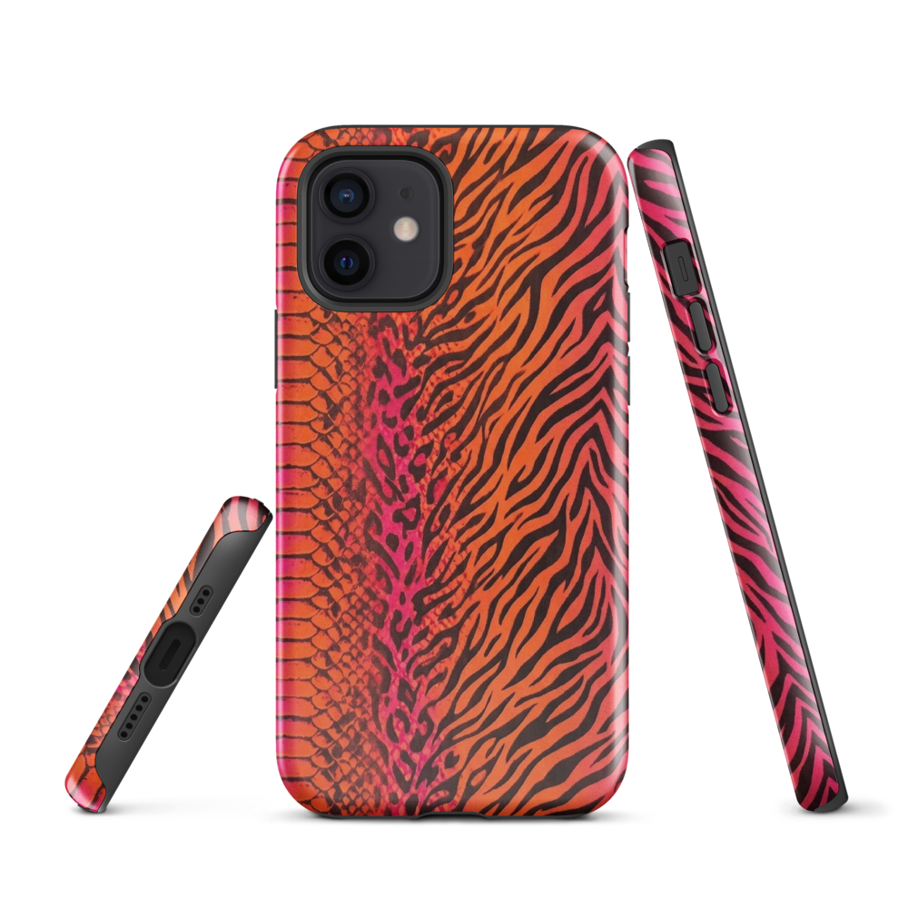 Sunset Orange & Pink Snake Skin Zebra & Leopard Print Tough Case for iPhone®