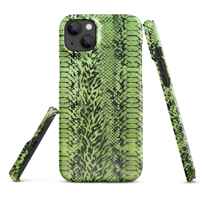 Green Snake Leopard & Zebra Print Snap Case for iPhone