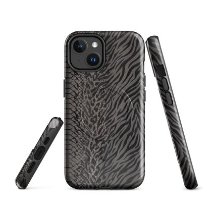 Gray & Black Zebra Snake & Leopard Print MagSafe Tough Case for iPhone®