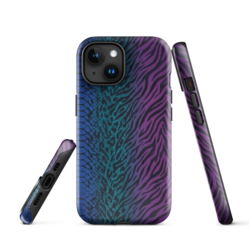 Blue to Purple Dark Snake Zebra & Leopard Print Tough Case for iPhone®