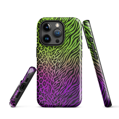 Neon Green & Purple Zebra & Leopard Print Tough Case for iPhone®