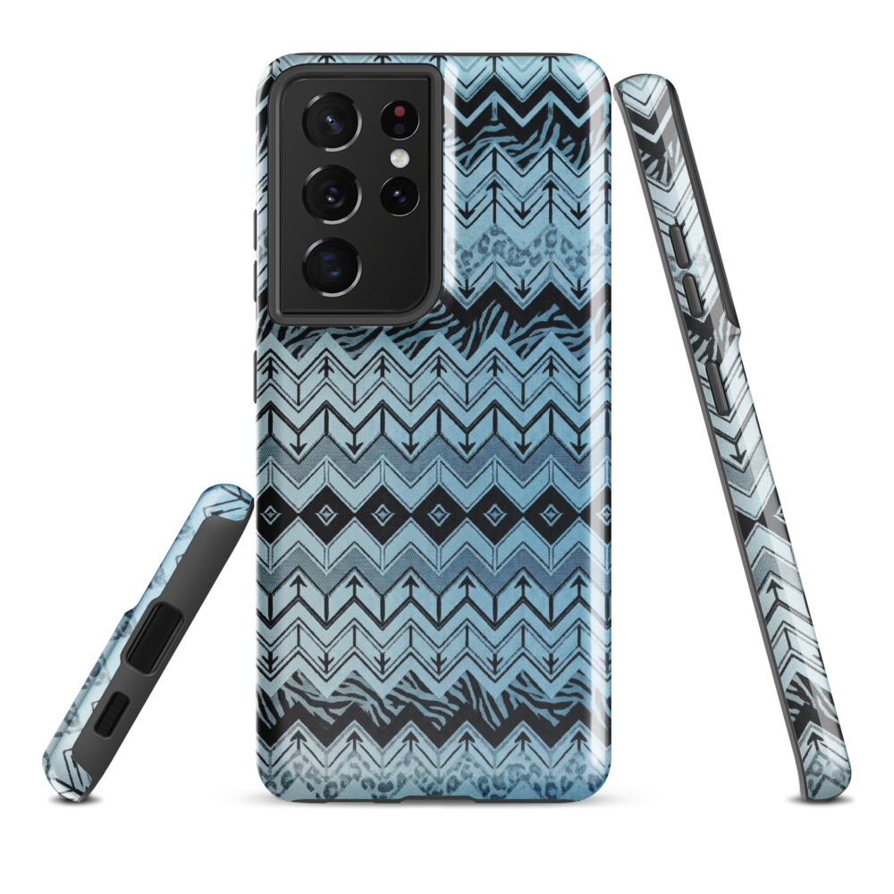 Blue Chevron Pattern Leopard & Zebra Print Tough Case for Samsung