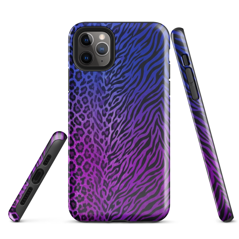 Purple to Blue Zebra & Leopard Print Tough Case for iPhone®