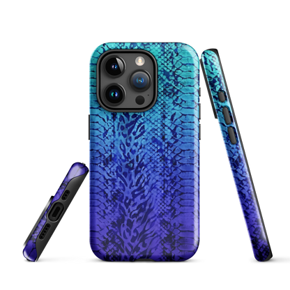 Vibrant Blue Snake & Leopard Print Tough Case for iPhone®
