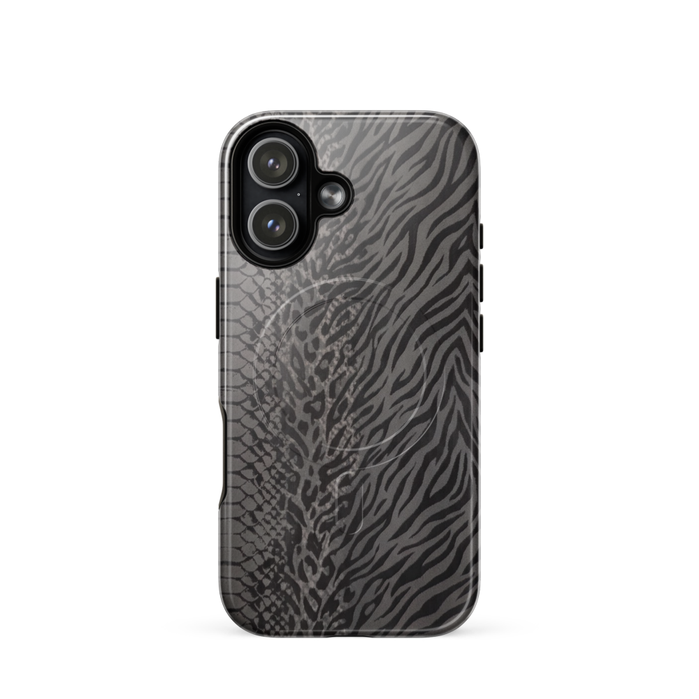 Gray & Black Zebra Snake & Leopard Print MagSafe Tough Case for iPhone®