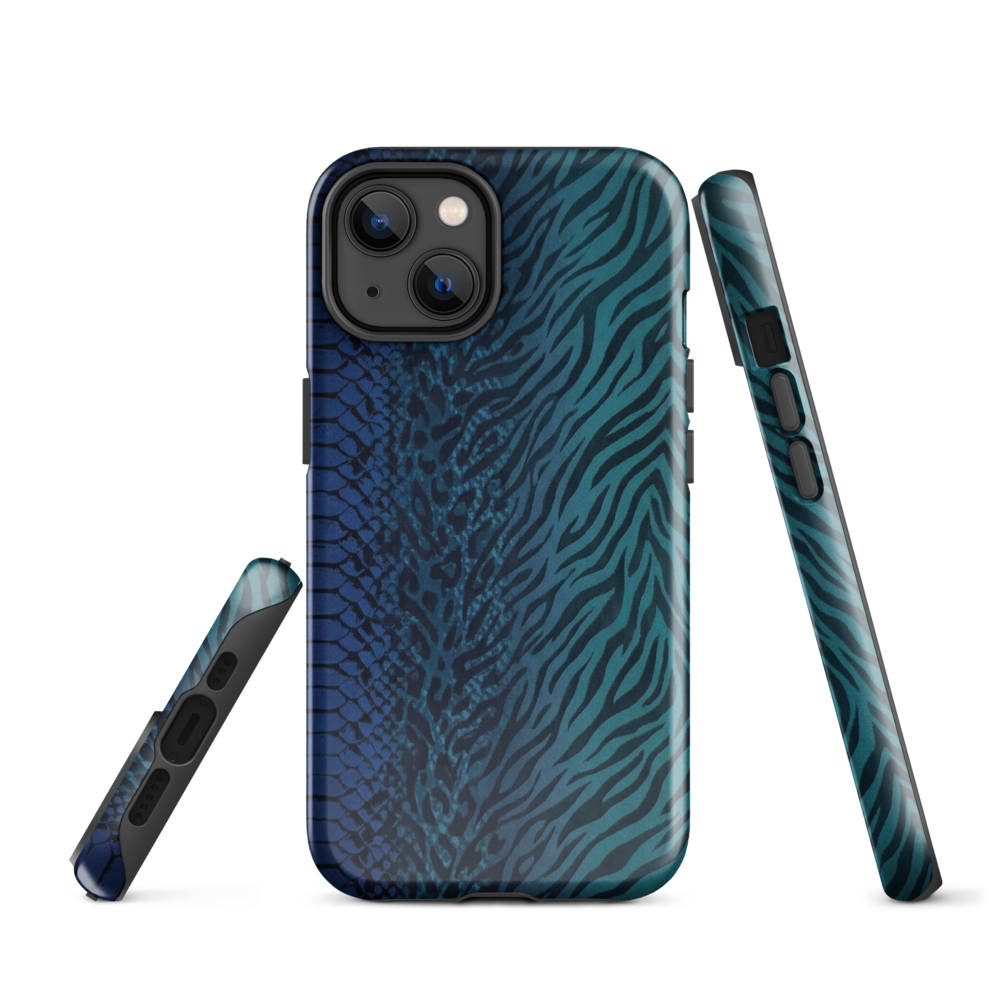 Blue & Teal Snake Skin Zebra & Leopard Print Tough Case for iPhone®