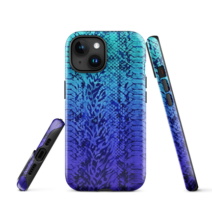 Vibrant Blue Snake & Leopard Print Tough Case for iPhone®