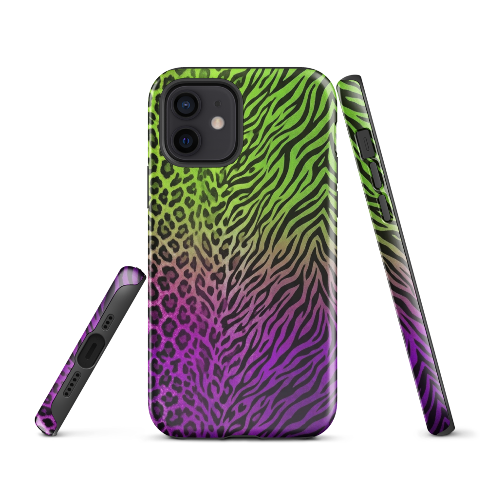 Neon Green & Purple Zebra & Leopard Print Tough Case for iPhone®