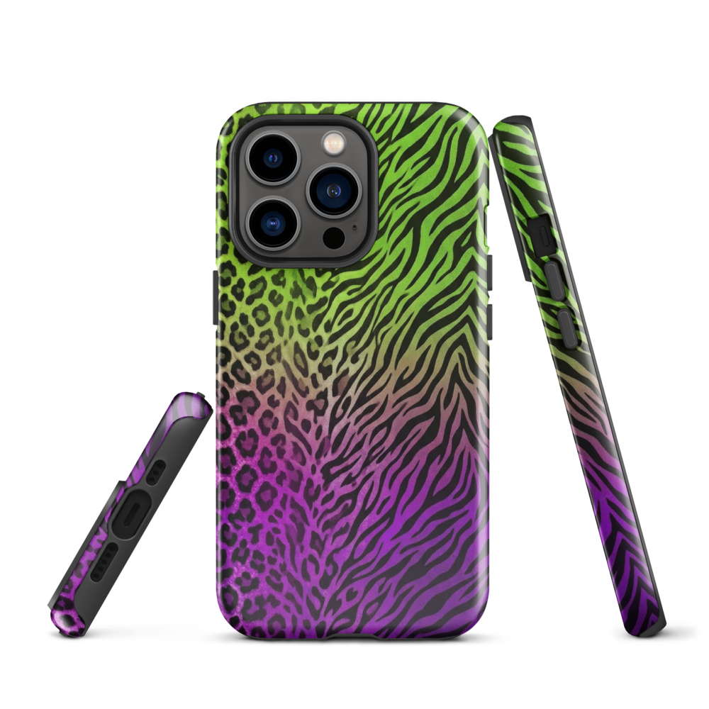 Neon Green & Purple Zebra & Leopard Print Tough Case for iPhone®