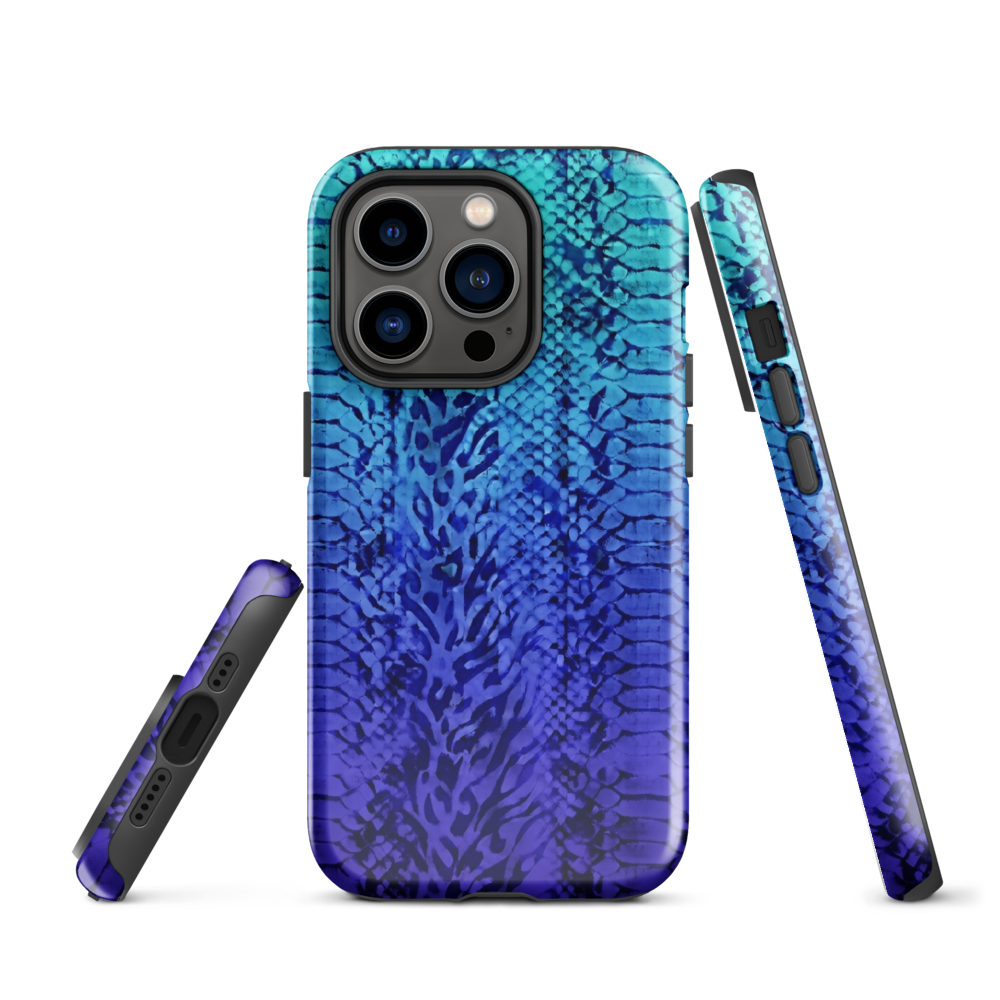 Vibrant Blue Snake & Leopard Print Tough Case for iPhone®