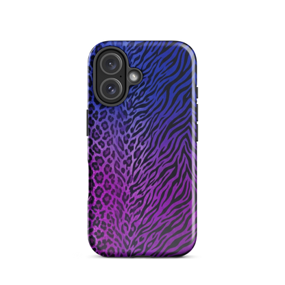 Purple to Blue Zebra & Leopard Print Tough Case for iPhone®