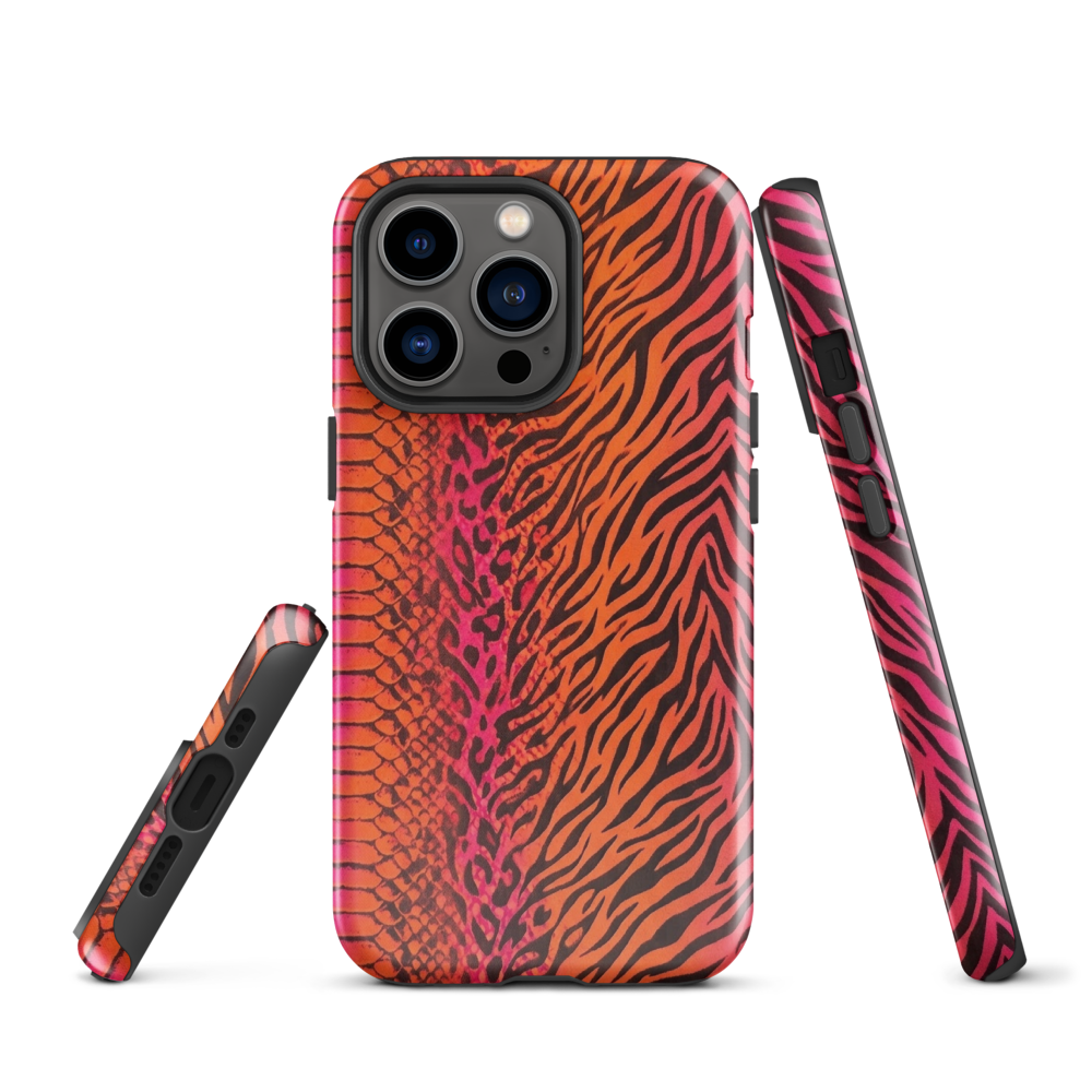 Sunset Orange & Pink Snake Skin Zebra & Leopard Print Tough Case for iPhone®