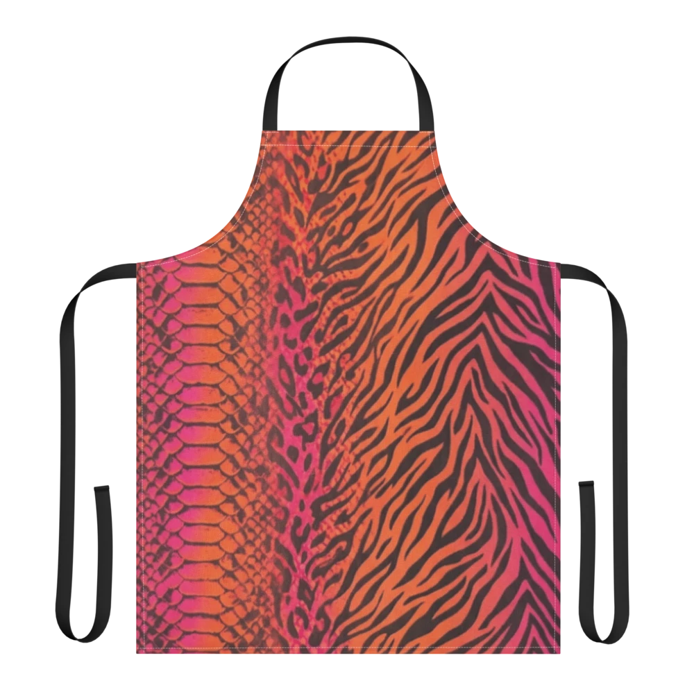 Sunset Orange & Pink Snake Skin & Leopard Print Strap Apron