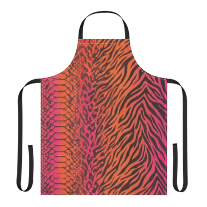 Sunset Orange & Pink Snake Skin & Leopard Print Strap Apron