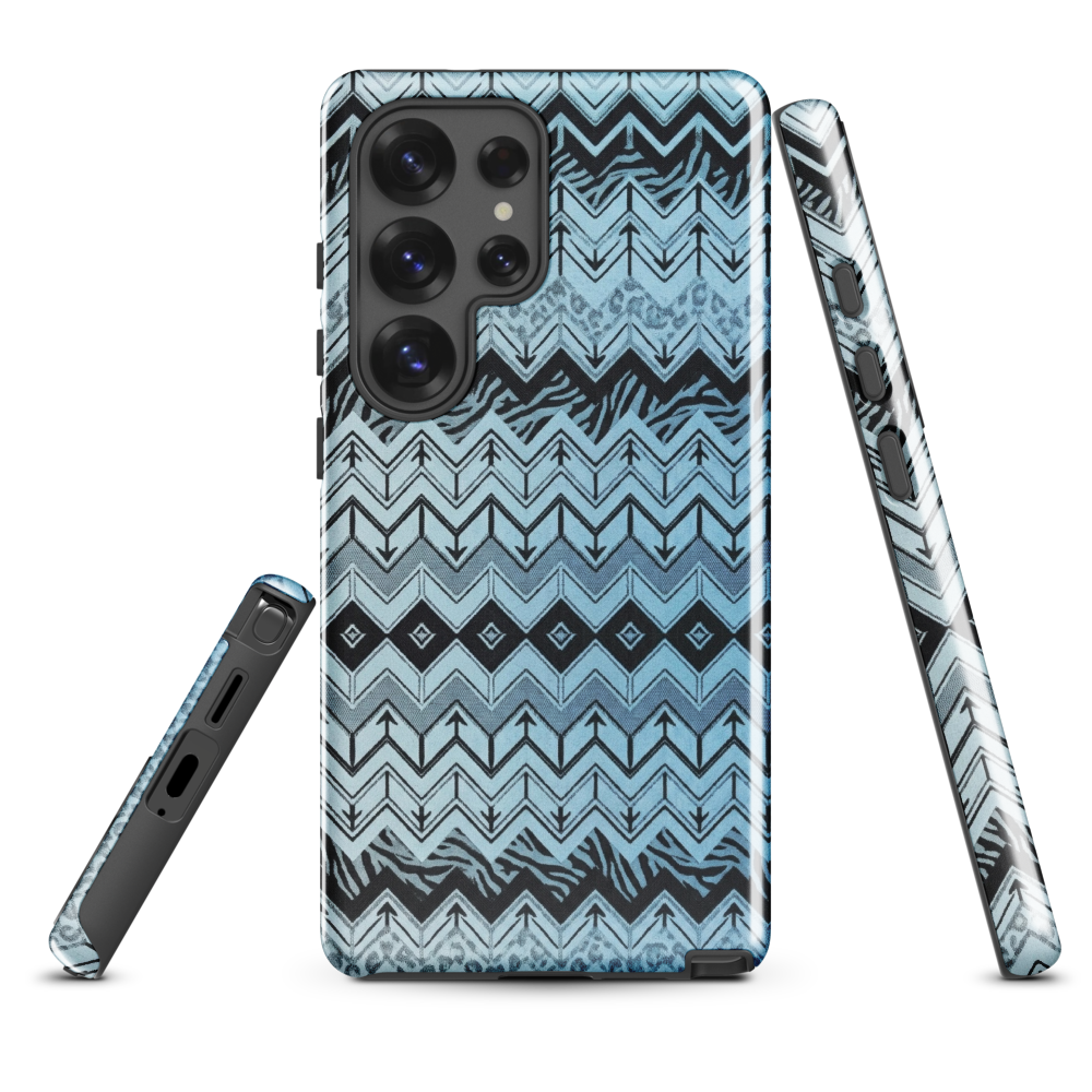 Blue Chevron Pattern Leopard & Zebra Print Tough Case for Samsung