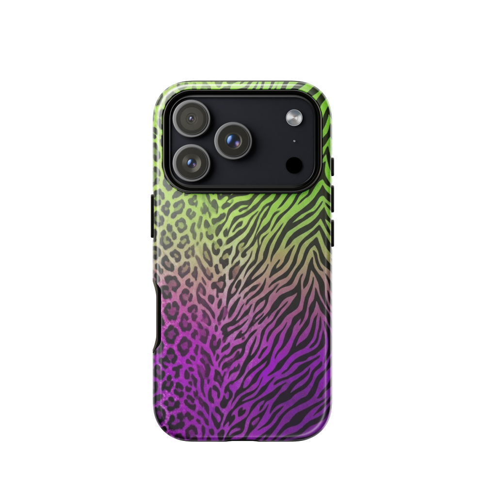 Neon Green & Purple Zebra & Leopard Print Tough Case for iPhone®