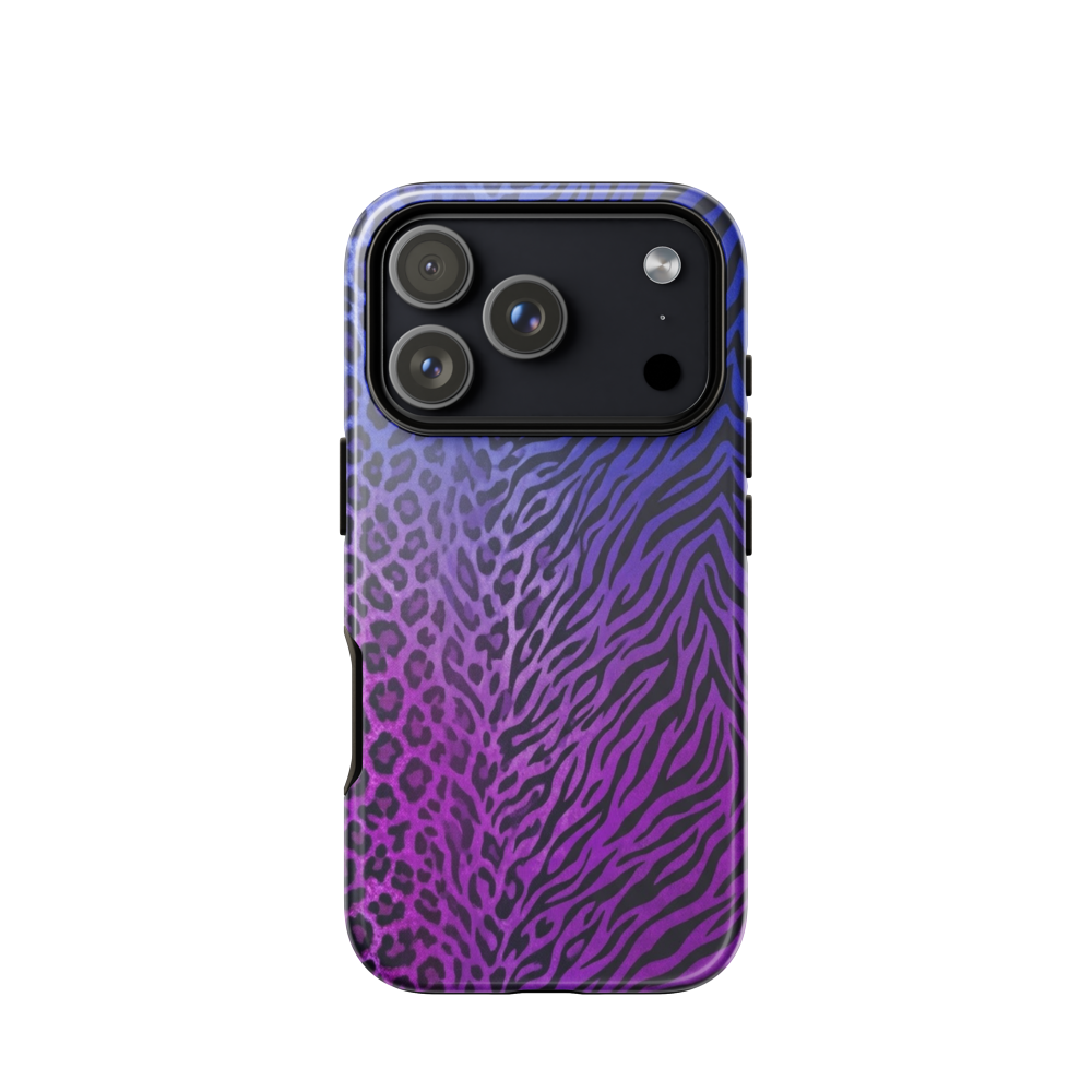 Purple to Blue Zebra & Leopard Print Tough Case for iPhone®