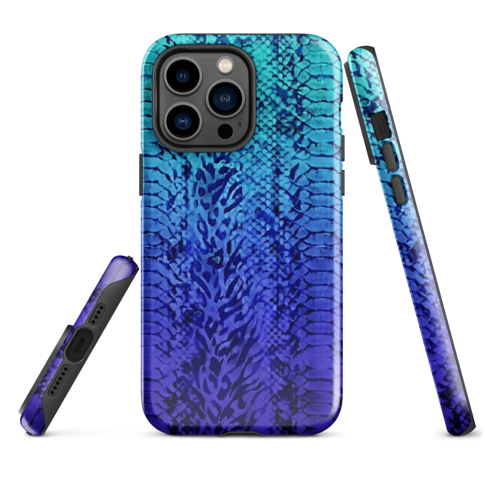 Vibrant Blue Snake & Leopard Print Tough Case for iPhone®