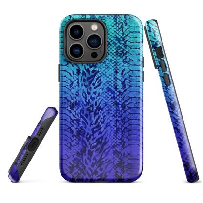 Vibrant Blue Snake & Leopard Print Tough Case for iPhone®