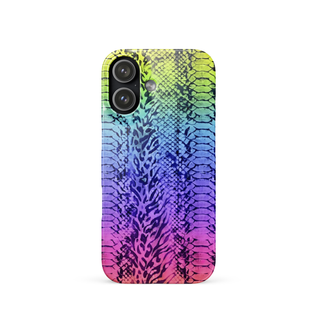 Neon Rainbow Snake Skin & Leopard Print Snap Case for iPhone