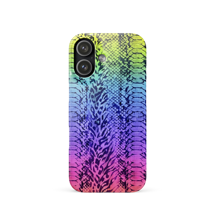 Neon Rainbow Snake Skin & Leopard Print Snap Case for iPhone