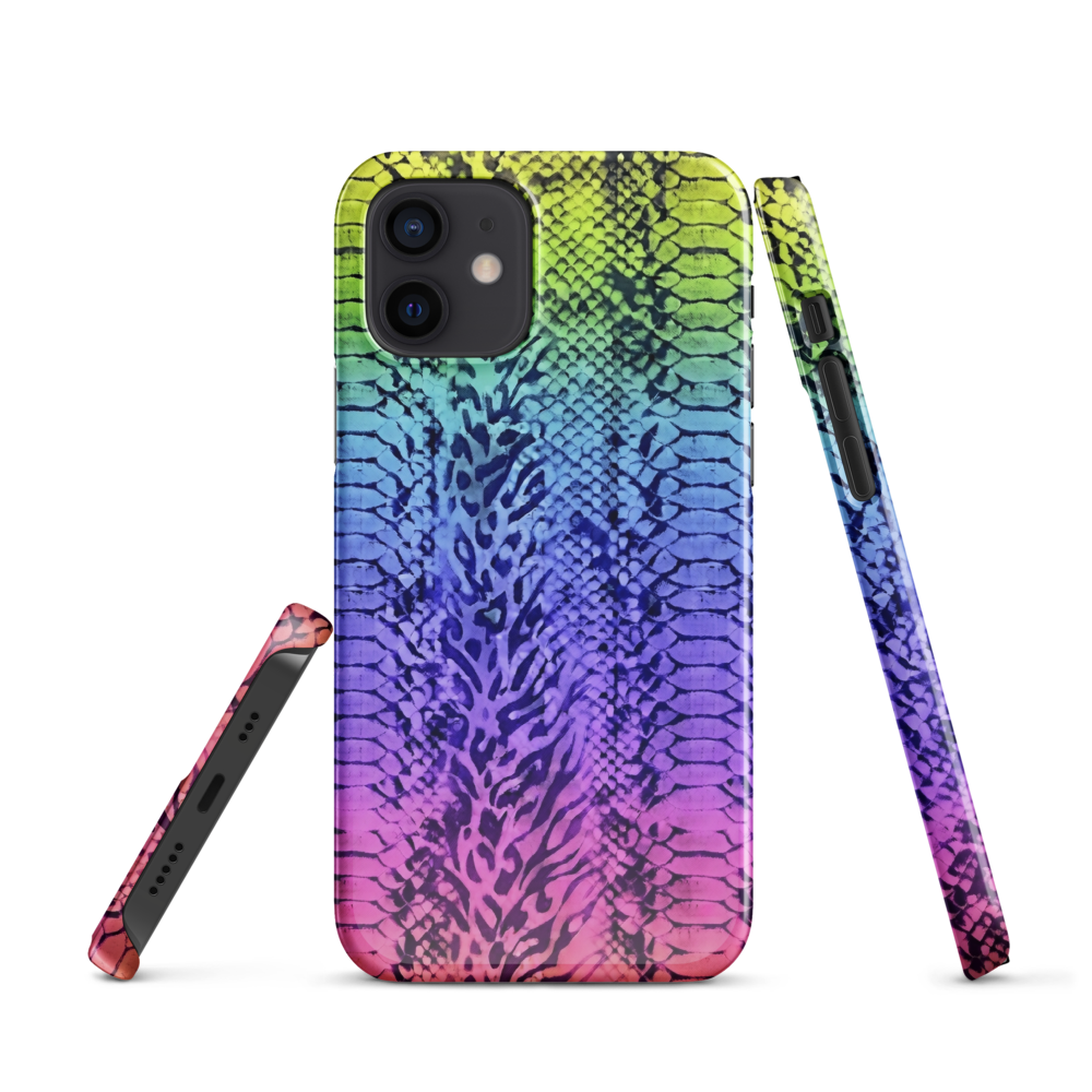 Neon Rainbow Snake Skin & Leopard Print Snap Case for iPhone
