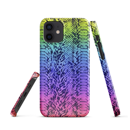 Neon Rainbow Snake Skin & Leopard Print Snap Case for iPhone