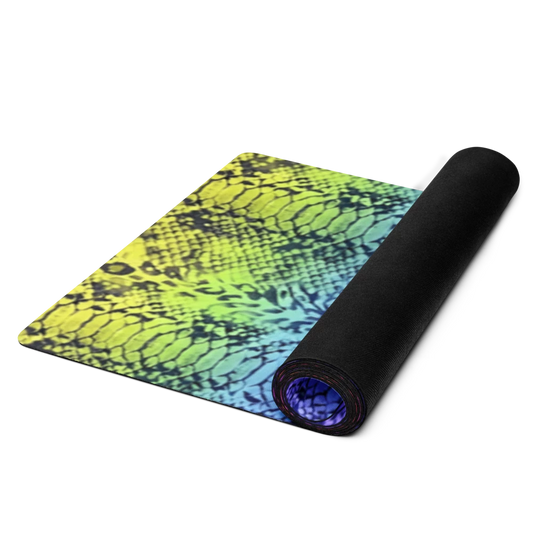 Vibrant Rainbow Snake Skin & Leopard Print Pilates Yoga Mat