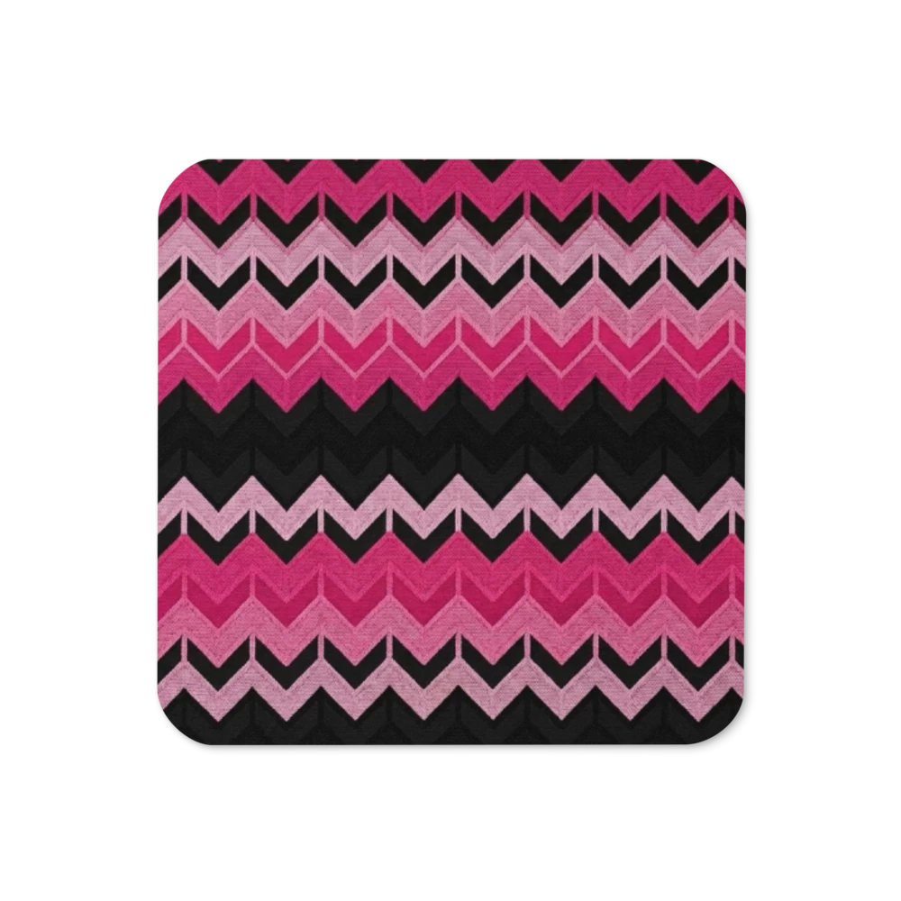 Pink & Black Chevron Pattern Cork-Back Coaster