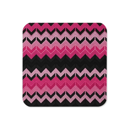 Pink & Black Chevron Pattern Cork-Back Coaster