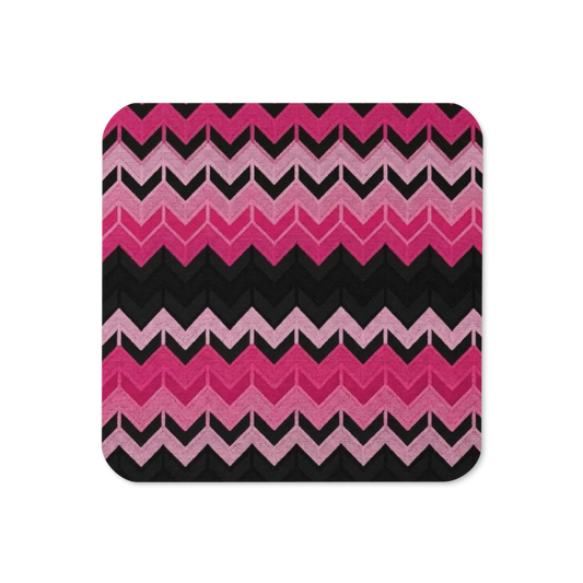 Pink & Black Chevron Pattern Cork-Back Coaster